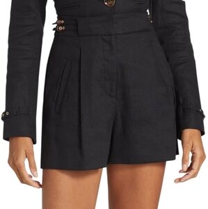 Veronica Beard Goodwin Buckle Shorts Black Linen Blend Size 8 NWT